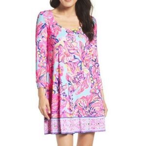 Lilly Pulitzer Serene Blue Big Escapade Emma Dress Size Large Jersey Knit
